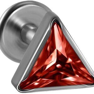 Red titanium triangle cubic zirconia cartilage helix tragus lip studs, sleek mod